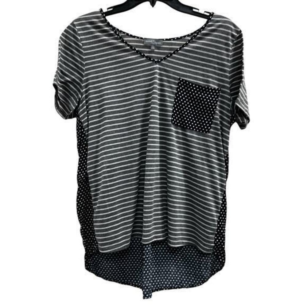 MARKET & SPRUCE Blue polka dot grey strip high low mix media coastal casual sz L
